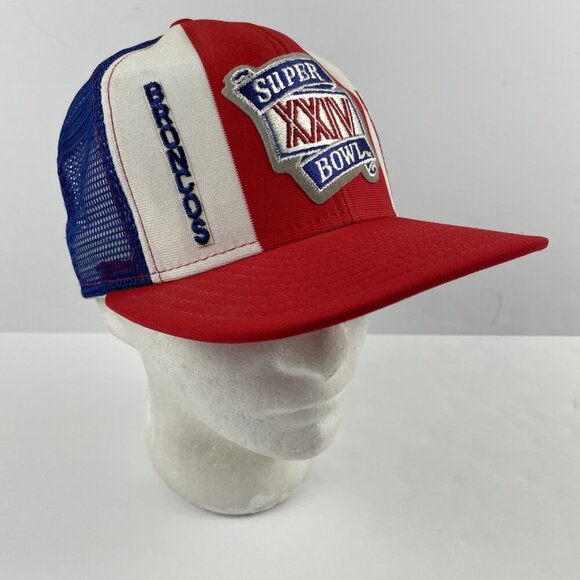 NFL AJD Super Bowl XXIV Trucker Hat SnapBack Adult Broncos Niners Red Blue - Picture 1 of 9
